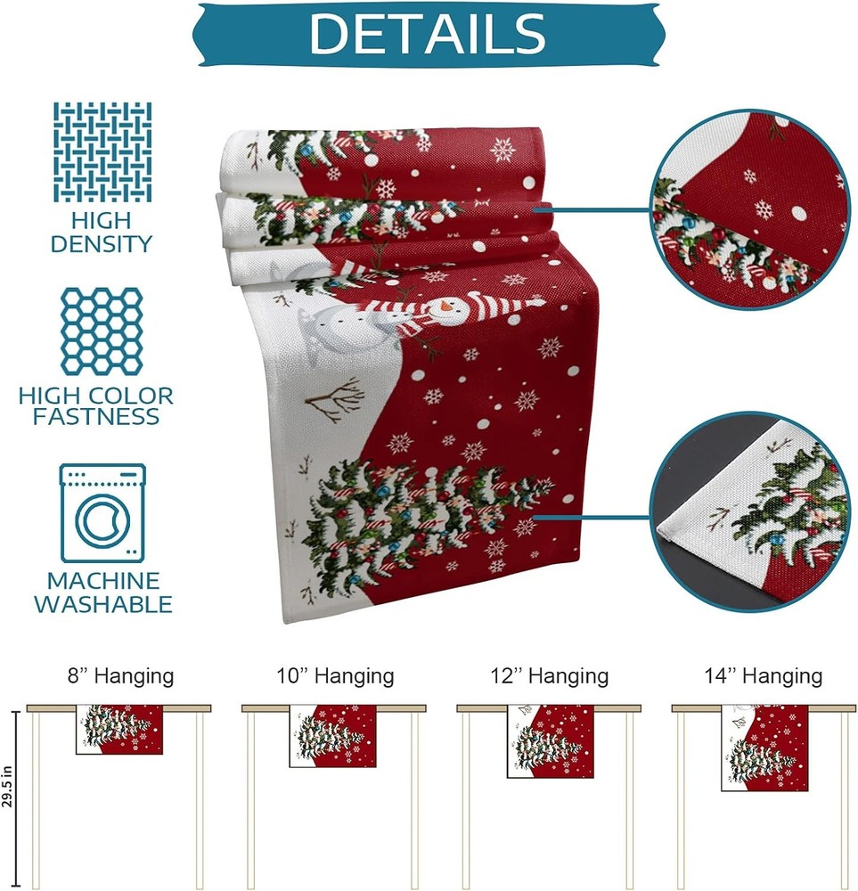 Christmas Snowflake Table Runner 70" Rustic Red Holiday Table Decor