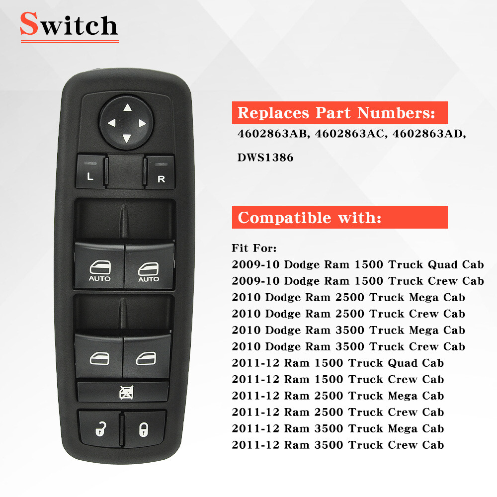 ✅✅For Dodge Ram 1500 2500 3500 2009-2012 Front Driver Master Power Window Switch