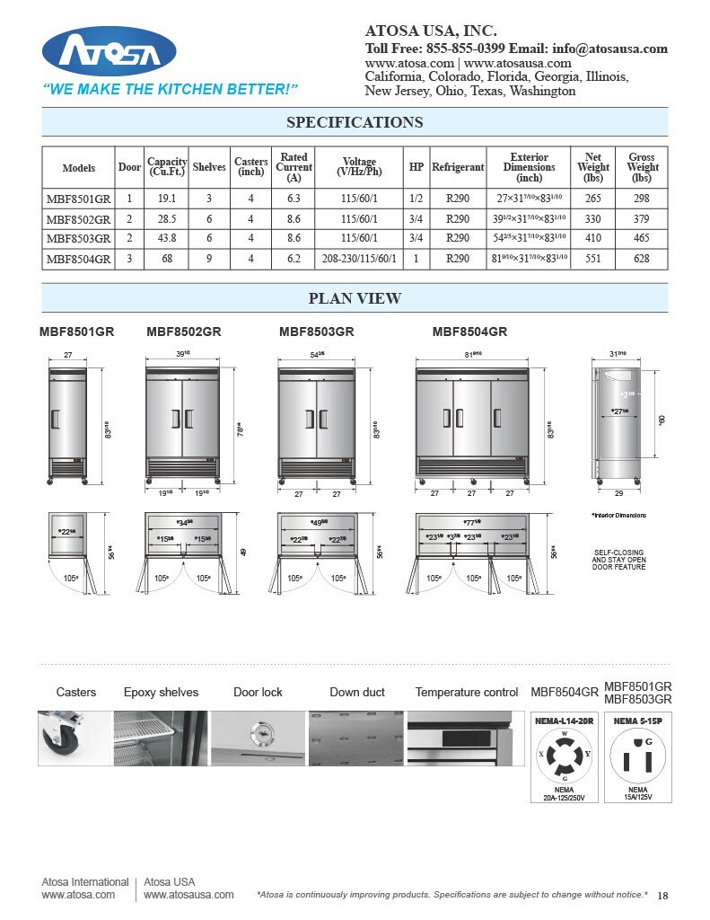 Atosa MBF8504GR, Bottom Mount 3-Door FREEZER