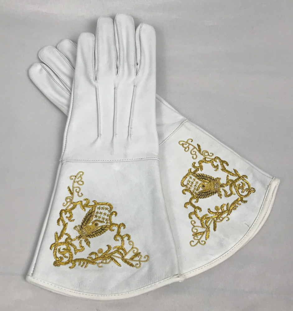 White Gauntlet with Embroidered Eagle Motif - Size Medium