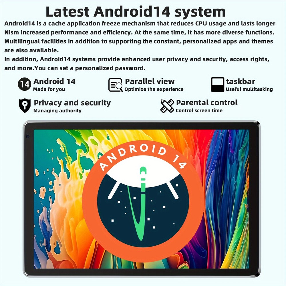 Urao 10.1" Android 14 Tablets HD Touch Octa-Core 10+128GB Dual Camera Tablet