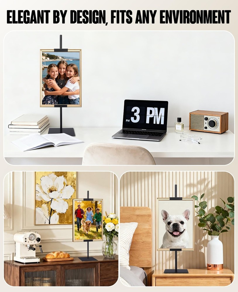 Sturdy Tabletop Picture Frame Stands, Adjustable Size Table Easels, Heavy Met...