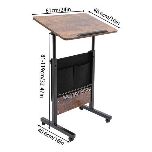 Office Rolling Laptop Desk Adjustable Height Computer Table 32-47in W/ Storage