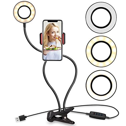 Webcam Light Stand for Live Stream, Selfie Ring Light with Webcam Mount for