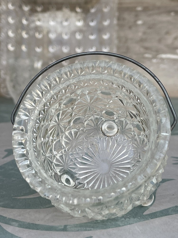 Wright/Smith Glass Daisy & Button Clear Square Plate Mini Pitcher 3 Toed Kettle