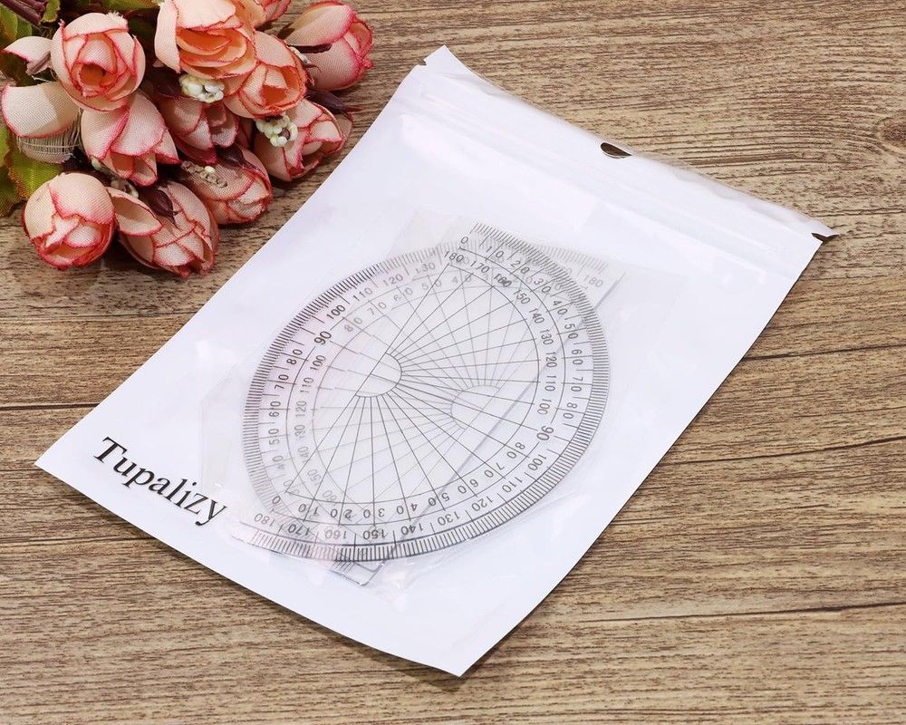 2PCS 4 Inch Clear Plastic Protractors, 180 Degrees, Small Math, Student