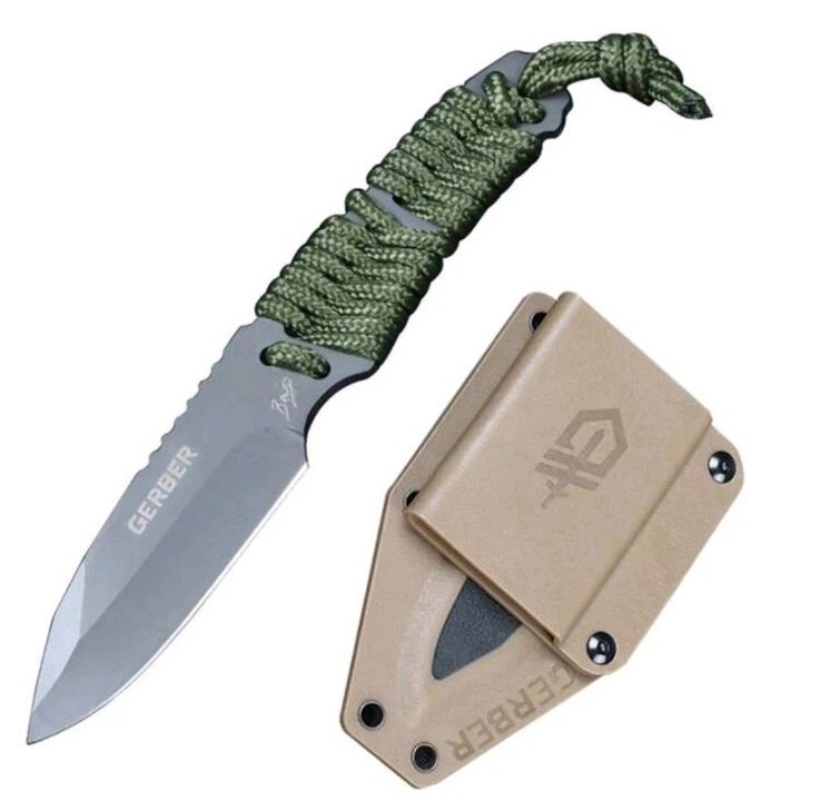 Gerber Bear Grylls Green Paracord Knife & Desert Sheath Full Tang Fixed Blade