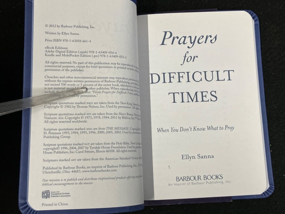 PRAYERS FOR DIFFICULT TIMES BY ELLYN SANNA, 2012, LEATHERSOFT, NEW