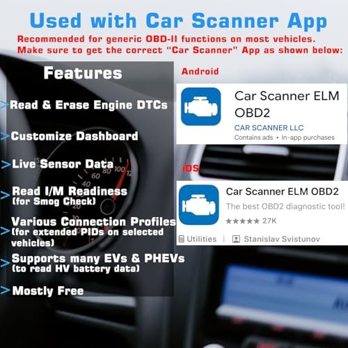 OBDCheck BLE Bluetooth OBD II Scanner for iOS & Android, Car Wireless Check
