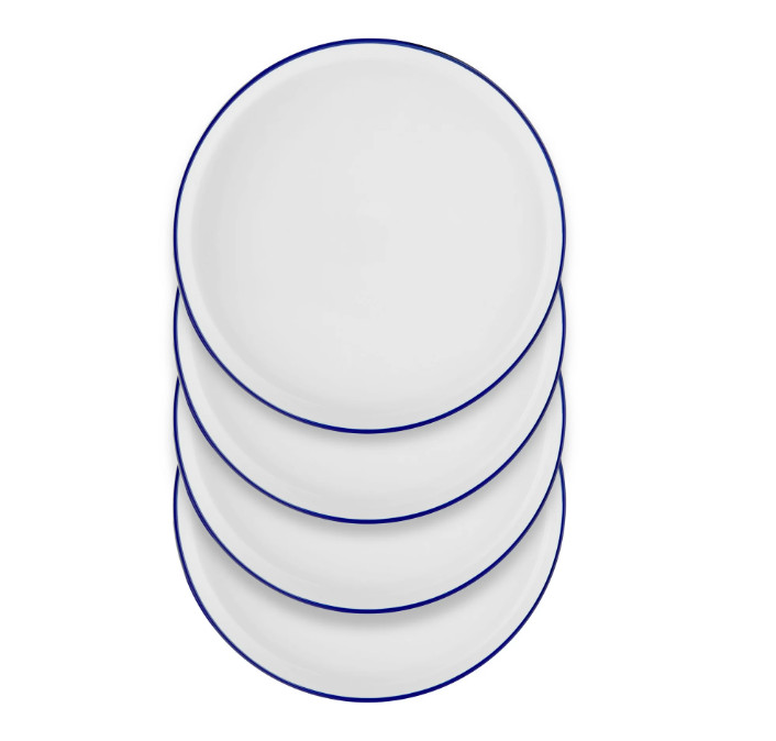4-Pack Blue Rim Stoneware Dinner Plates – Kitchen & Dining Tableware
