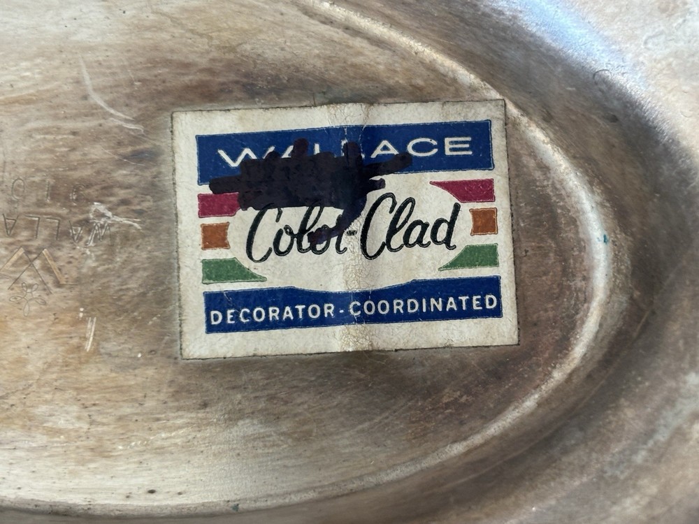 VTG. Wallace Color Clad Oval Bowl Deep Blue Interior MCM Silver Played