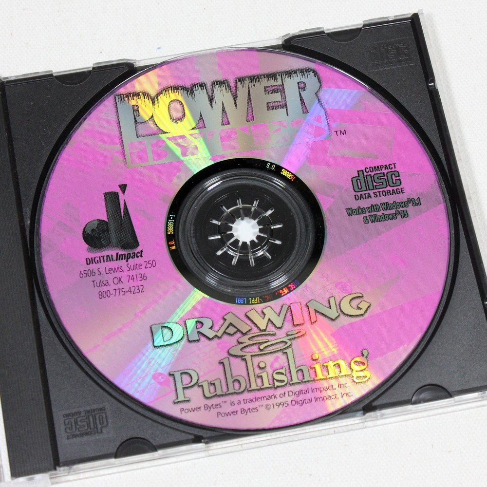 Power Bytes: Drawing & Publishing (PC, 1996) Digital Impact, CD-ROM - Mint Disc