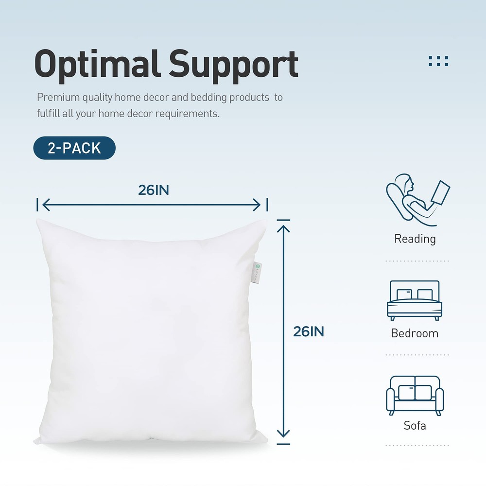 Throw Pillow Inserts for Bed Couch Sofa, Ultra Soft Polyester Filling for Dec...