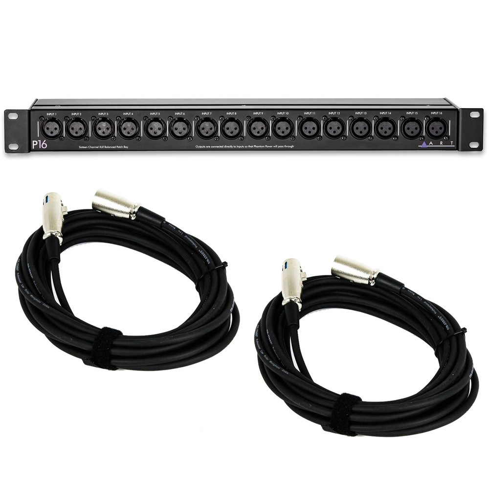 ART P16 16-Channel XLR Balanced PatchBay Bundle with 2 XLR Cables