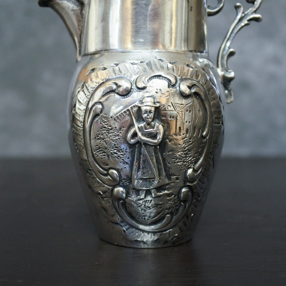 Antique German Solid 800 Silver Small Creamer Jug Decorative Miniature Pitcher