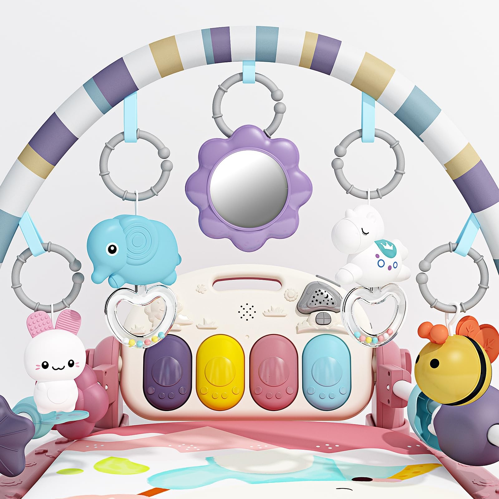 Baby Gym with Musical Piano,Baby Play Mat Tummy Time Baby Activity Gym Mat wi...