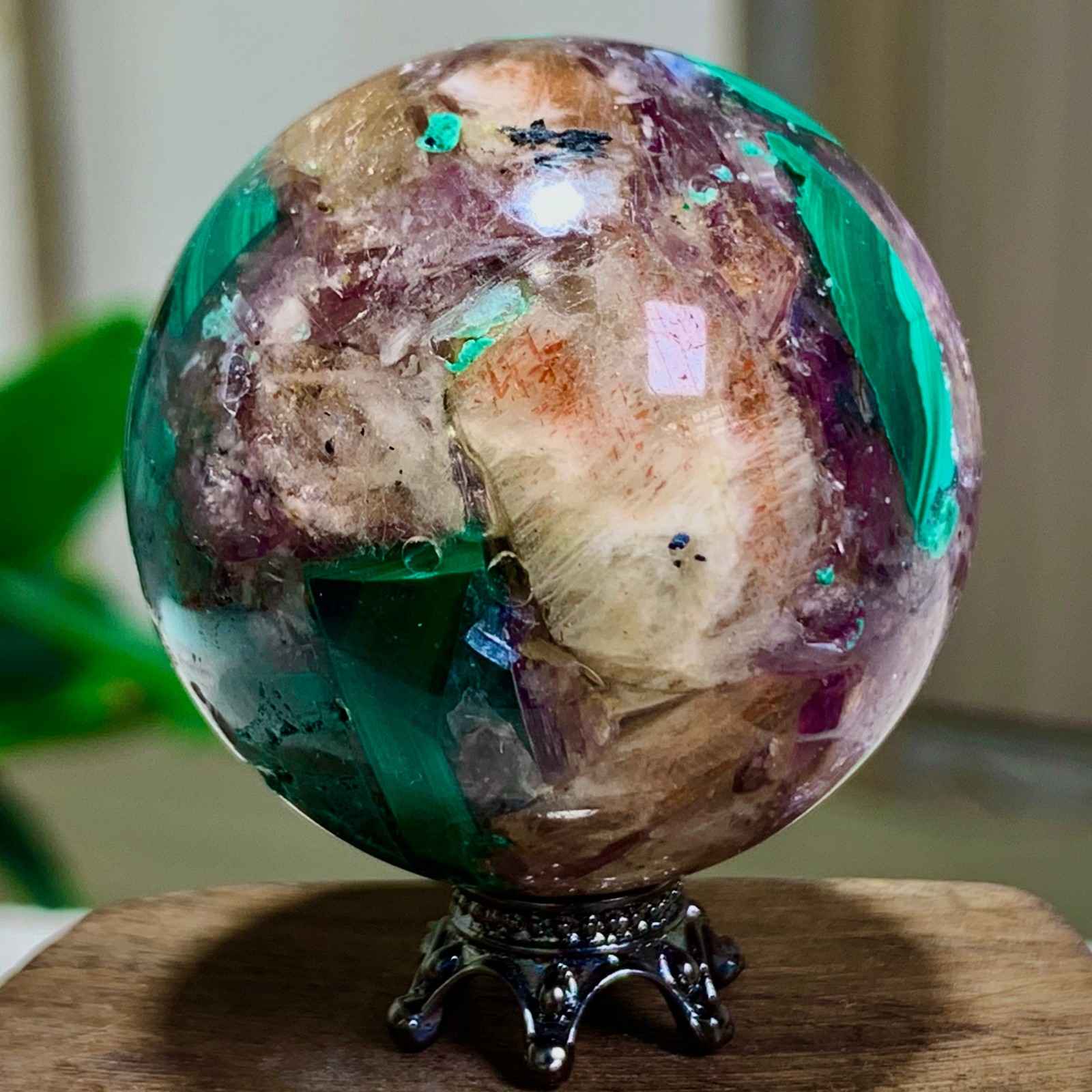 92G Newly discovered rare malachite purple mica symbiotic sphere restoration