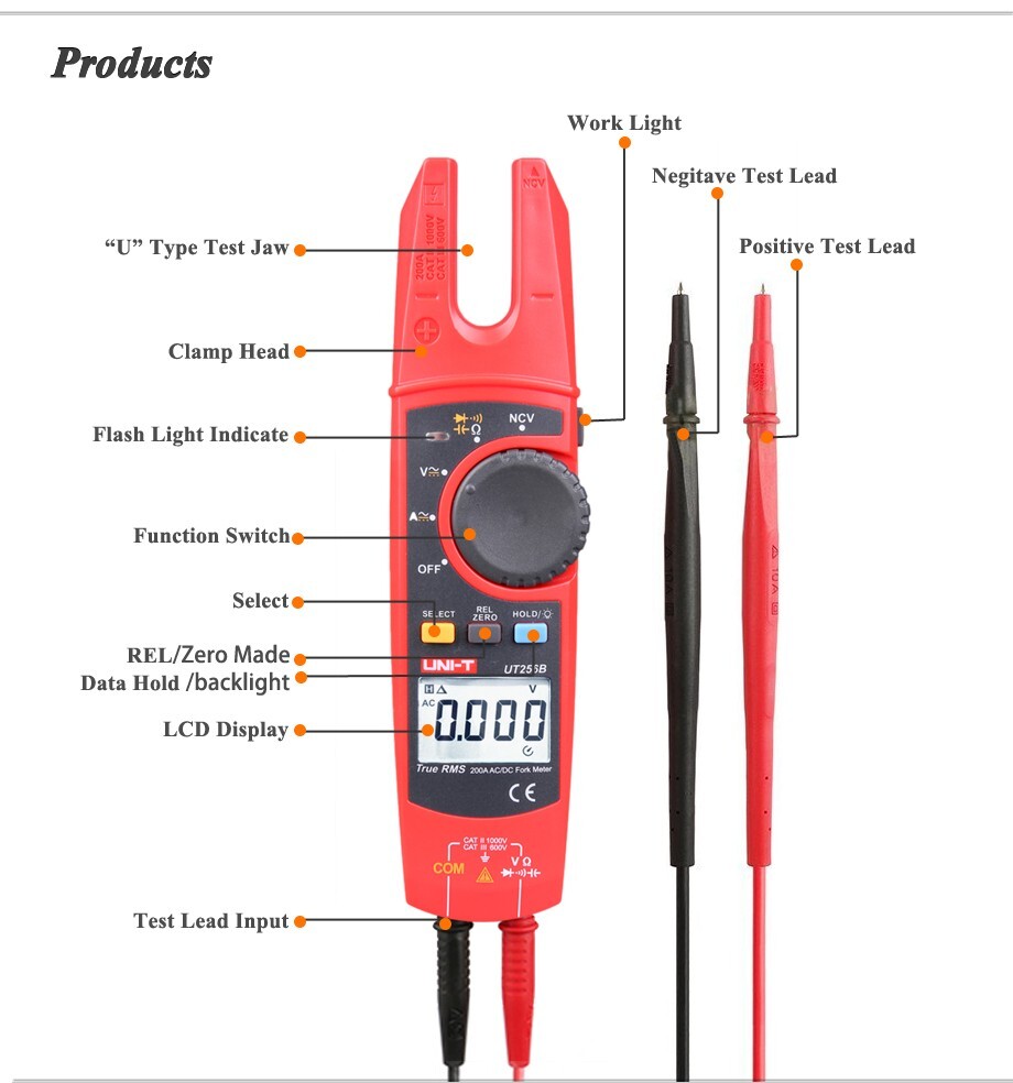 UT256B Voltmeter 200A Fork Clamp Meters DC Current Capacitance NCV Tester Tool