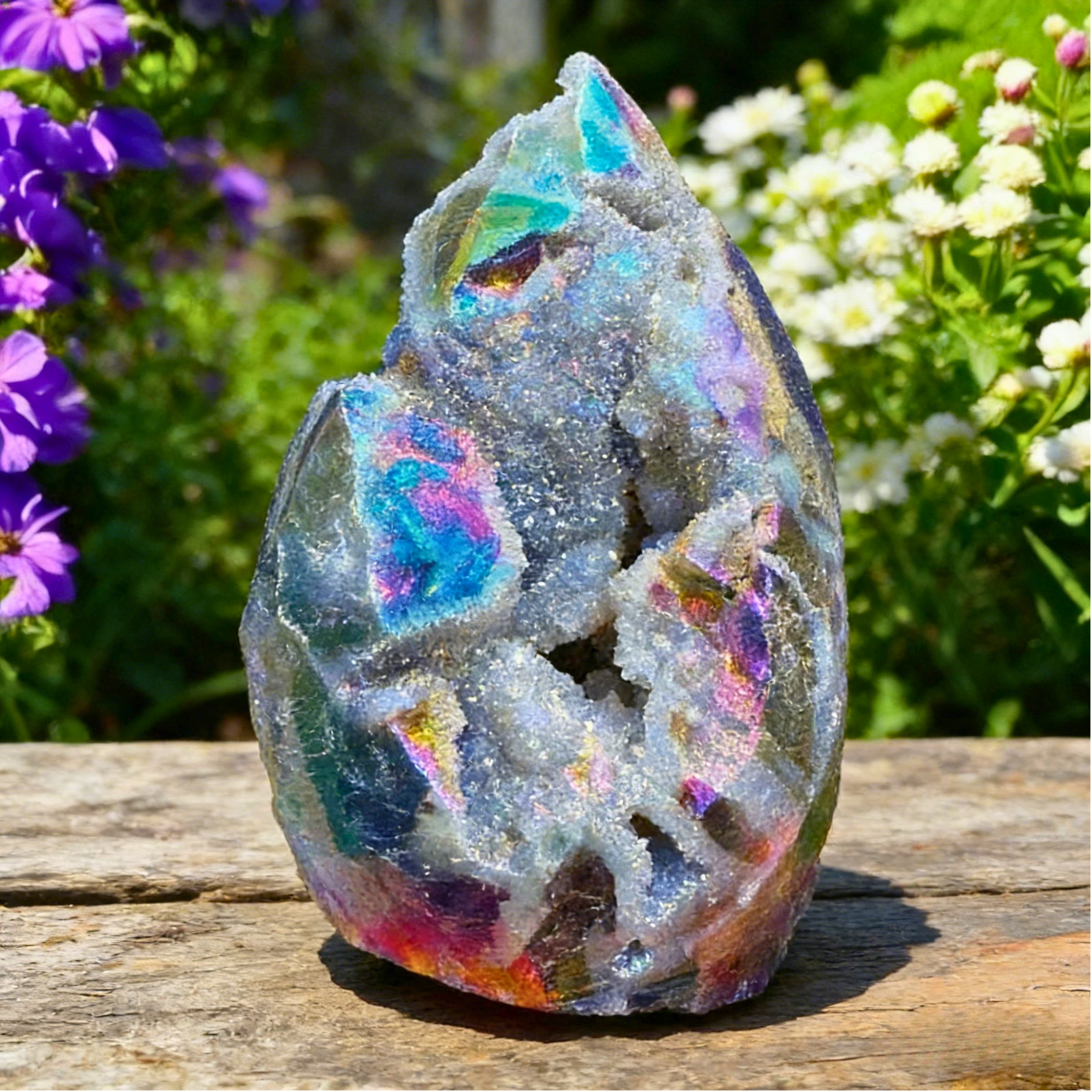 200g Angel Aura Sphalerite Flame Druzy Geode Crystal Tower Obelisk Healing Decor