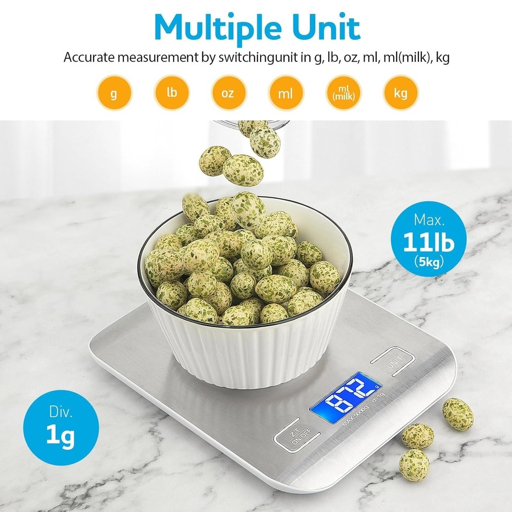 Compact Digital Kitchen Scale - Multi-Units Conversion for Cooking & Baking