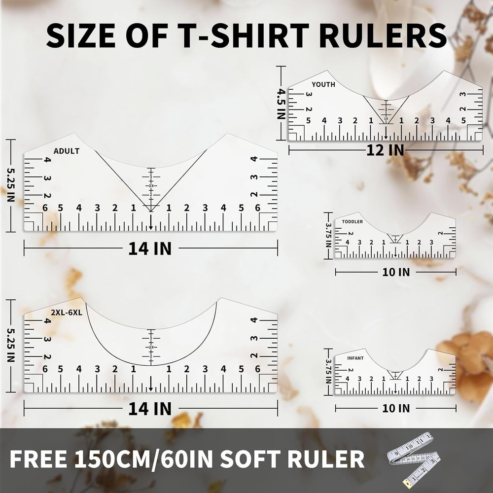 Versatile 5-Piece T-Shirt Ruler Set for DIY Vinyl Alignment & Crafting Projects
