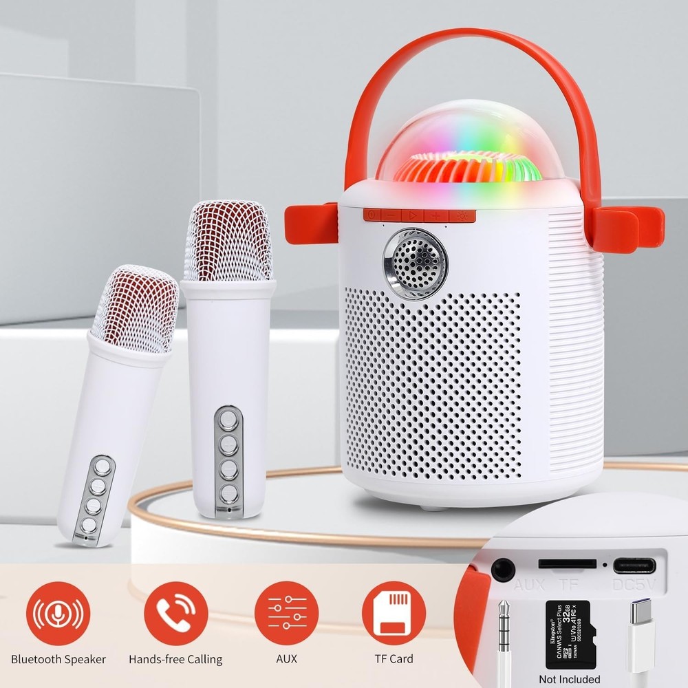 Bluetooth Karaoke Machine with Two Wireless Microphones Portable Light Speaker