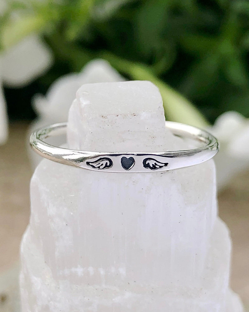 Sterling Silver Tiny Heart With Wings Ring