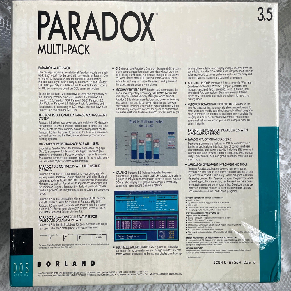 BORLAND PARADOX MULTI-PACK (5) 3.5 DATABASE POWER DOS NEW! SEALED BOX!