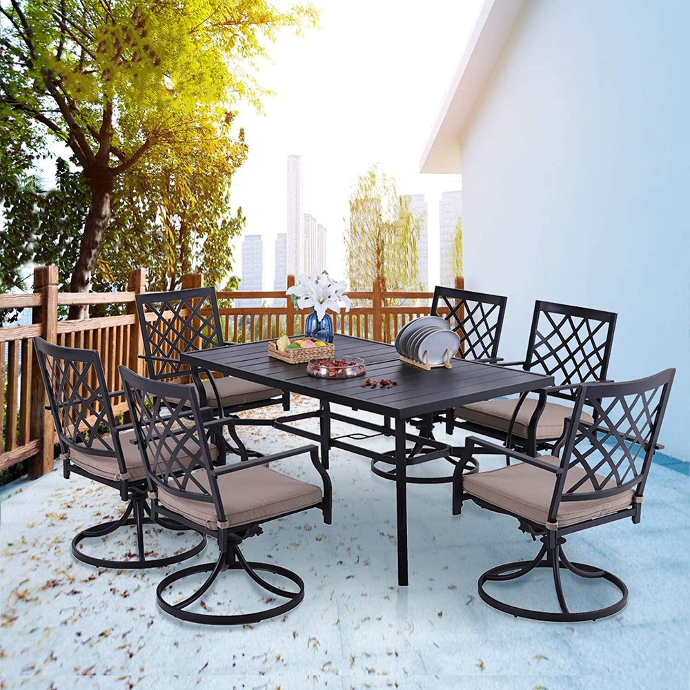 Outdoor Patio Tables Metal Rectangular Square Dining Table With Umbrella Hole