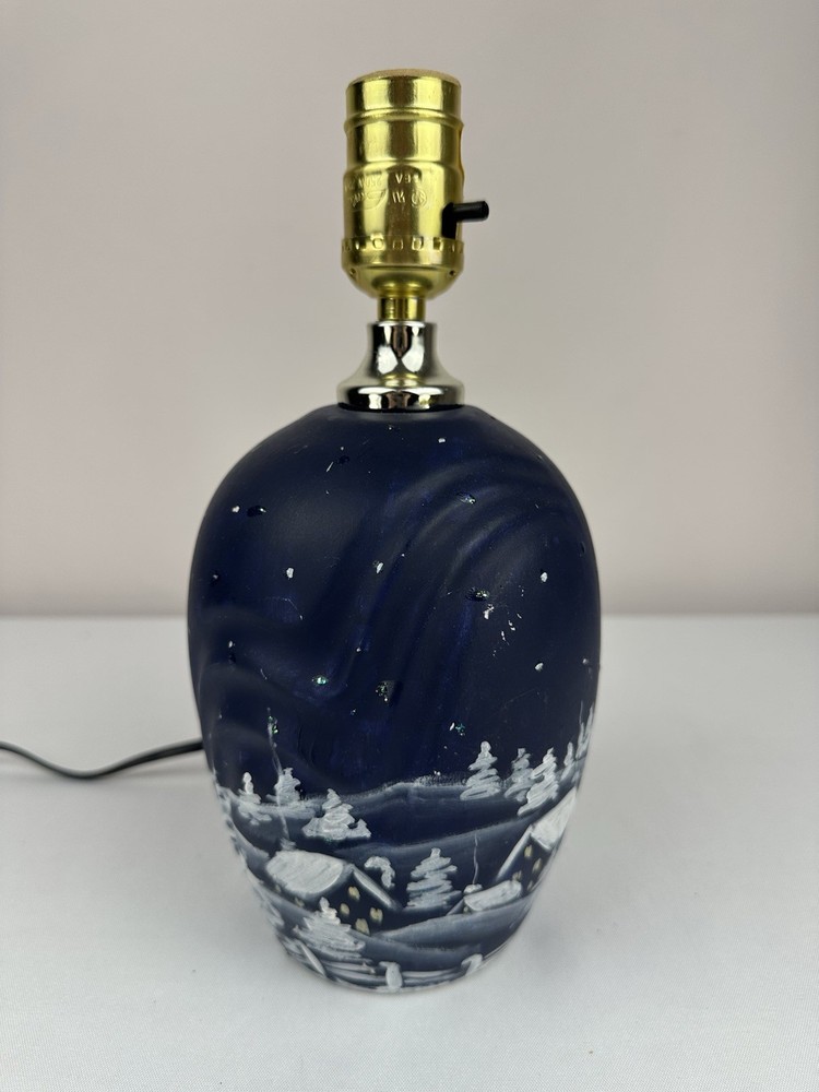 Hand Painted Blue Winter Snowy Scene Table Lamp
