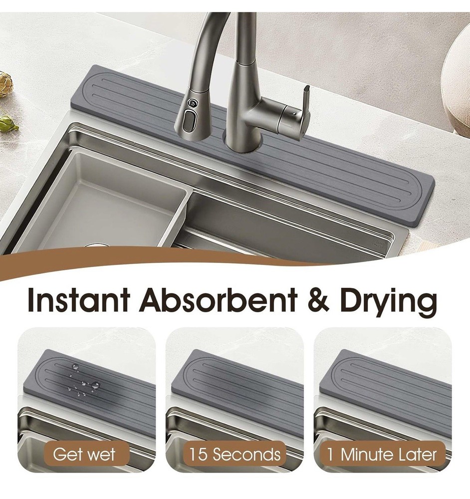 Stone Faucet Mat for Kitchen Sink – Diatomite Drying Stone Mat & Sink Protector,