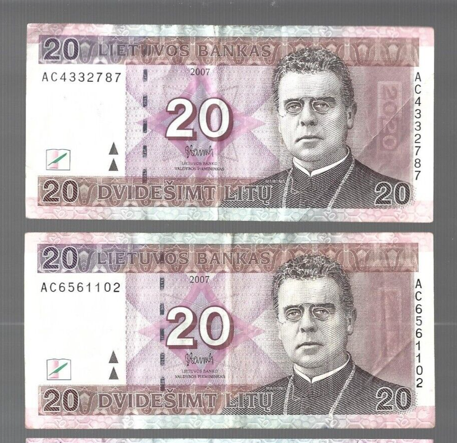 Lithuania 💥💥2007 ... 1x 20 Litu ... ONE note💥💥 lot #3934
