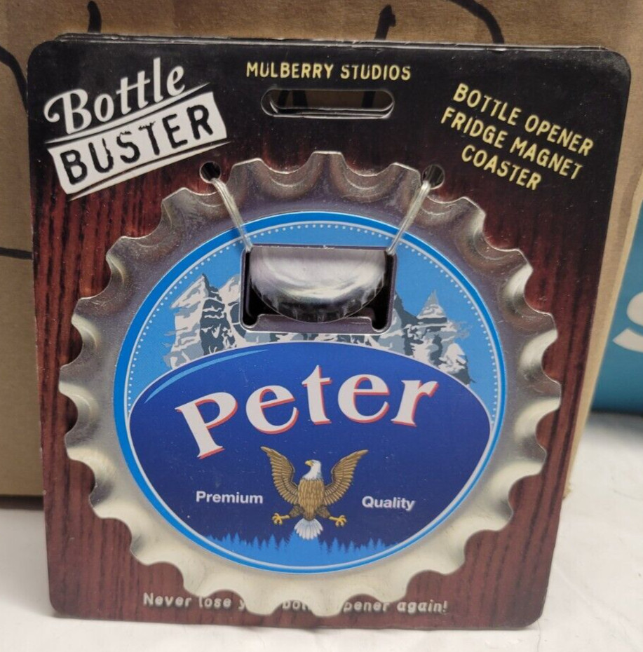 PETER PERSONALIZED MULTI GADGET BOTTLE OPENER MAGNET COASTER NEW - U