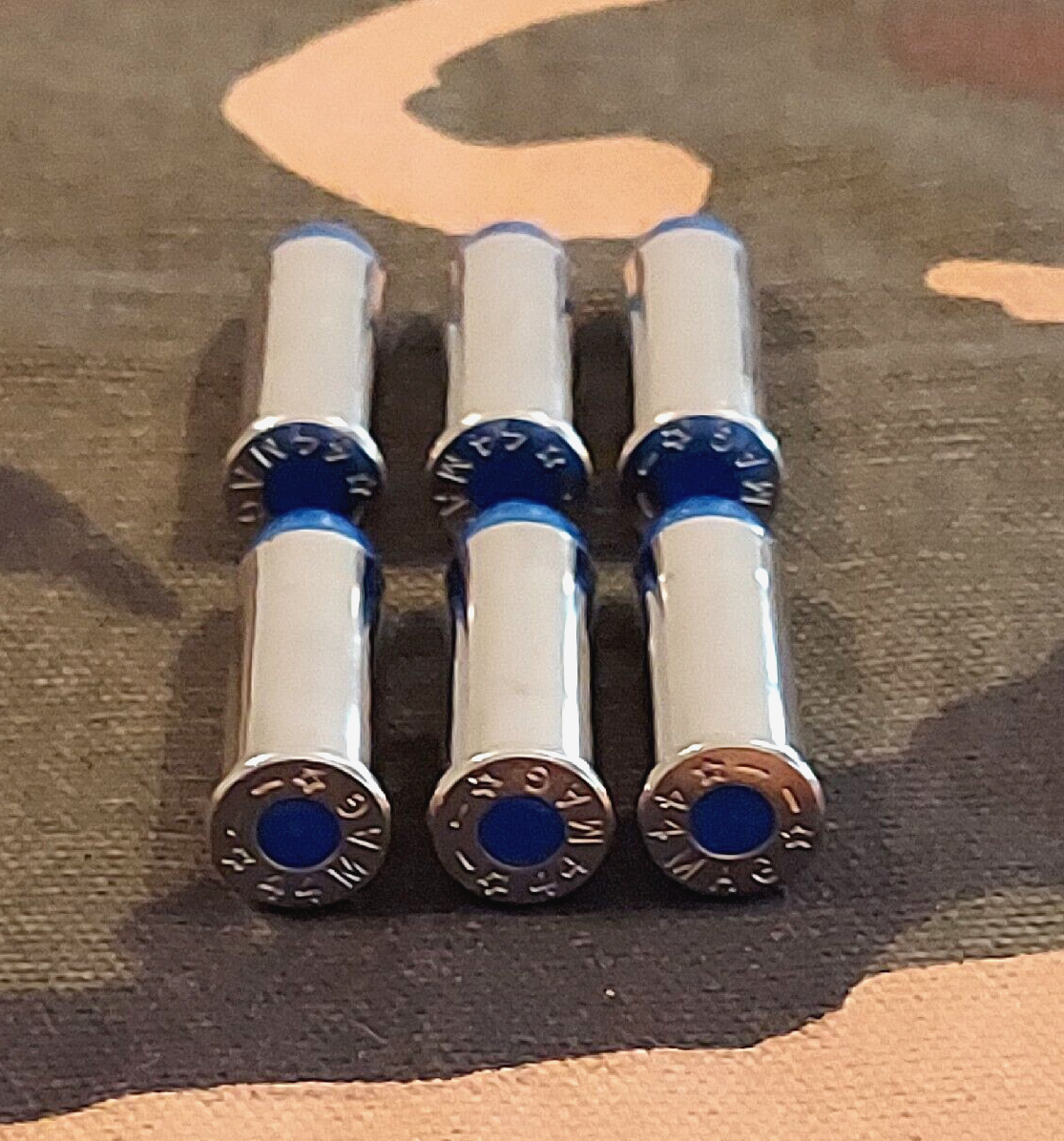 44 REM MAG SNAP CAPS SET OF 6, BLUE AND NICKEL, 200gn.!!!