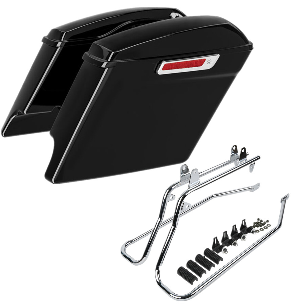 5" Stretched Hard Saddle Bags & Conversion Bracket Kit For Harley Softail 84-17