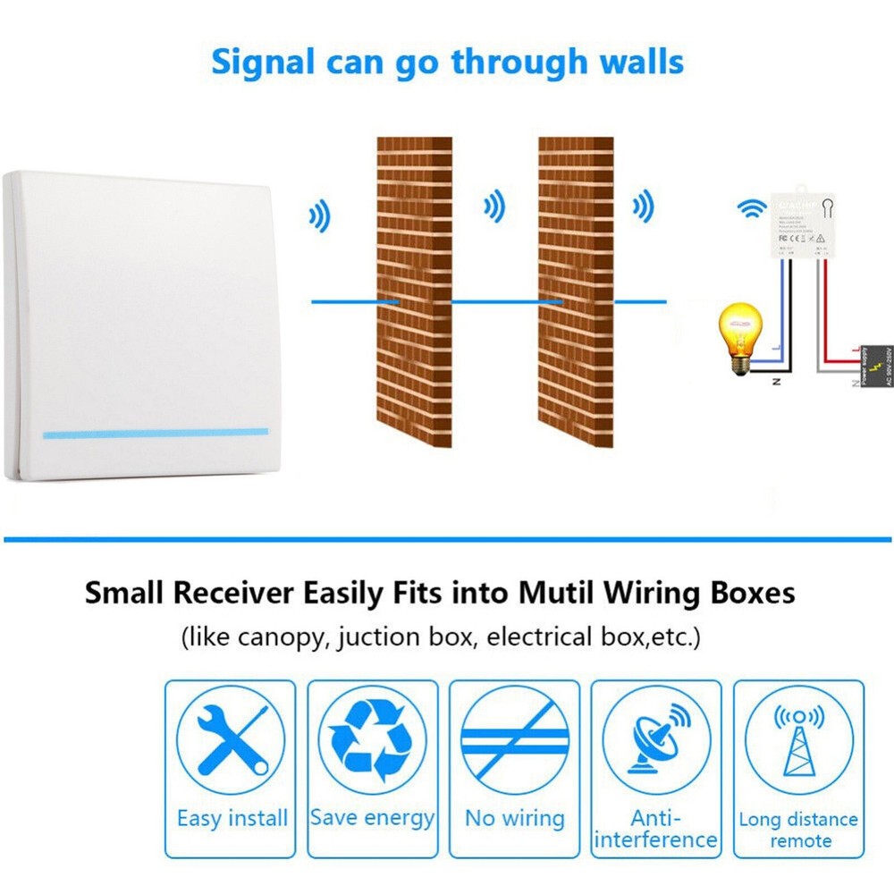 AC 90V~250V 10A 433mhz Receiver Module Wireless Light Switch Anti-interference