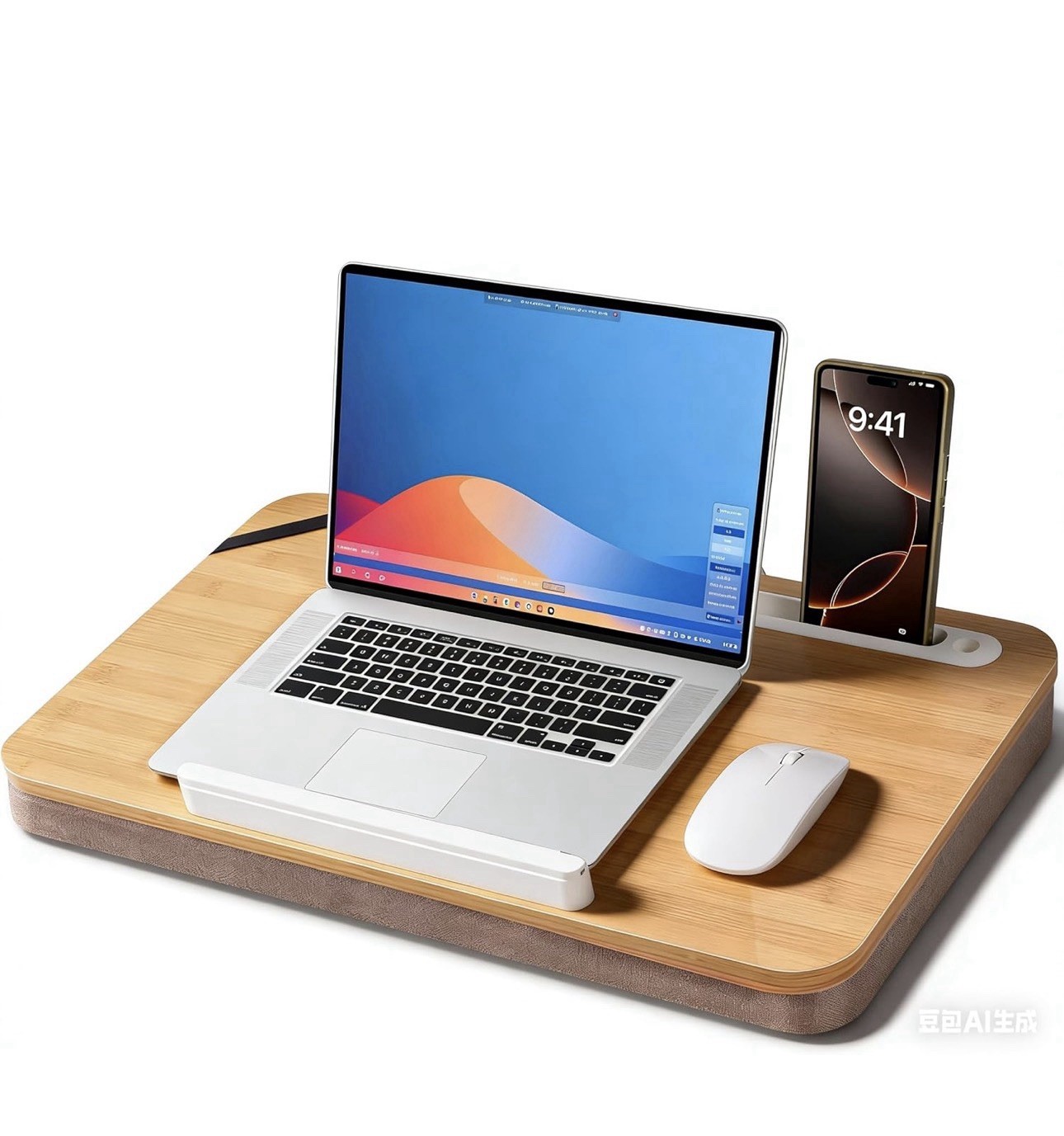 Wishacc Portable Bamboo Lap Desk Laptop Stand Working w/Handle Home Office Wood