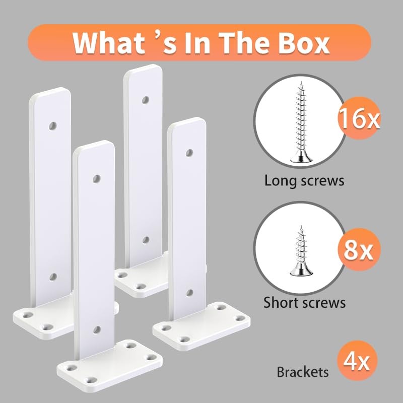 4 PCS 4 Inch White Floating Shelf Bracket 5mm Thick Heavy Duty Iron Support