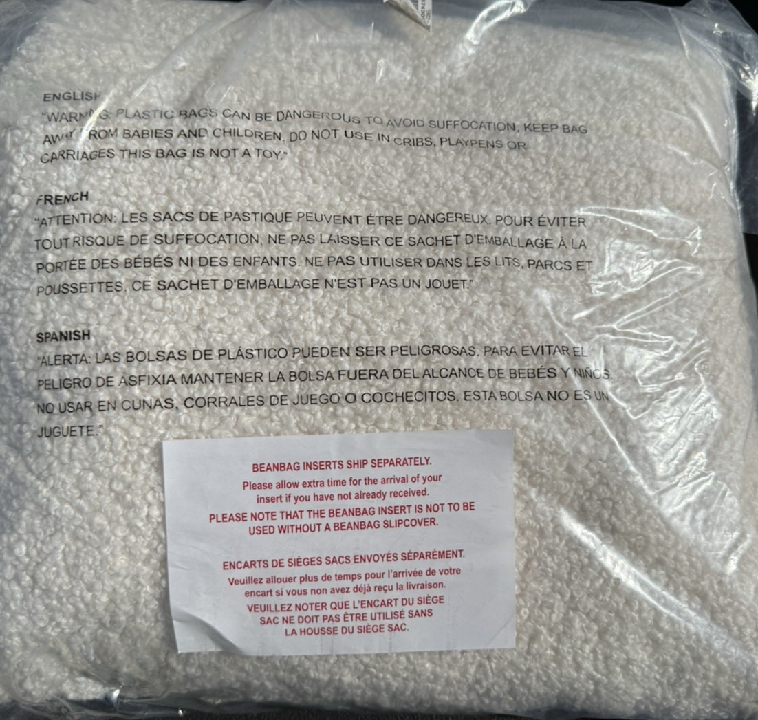 Pottery Barn Teen Teddy Bear Bean Bag Cover Ivory - Large - 41" - New