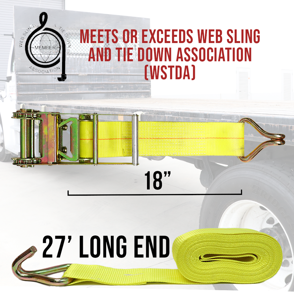 BOXER 3” x 27’ Heavy Duty Double-Locking Ratchet Tie Down with Double J Hook