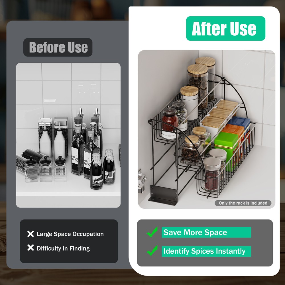 3 Layers Pull Down Spice Rack Pull Out Metal Cabinet Organizer Kitchen Stand