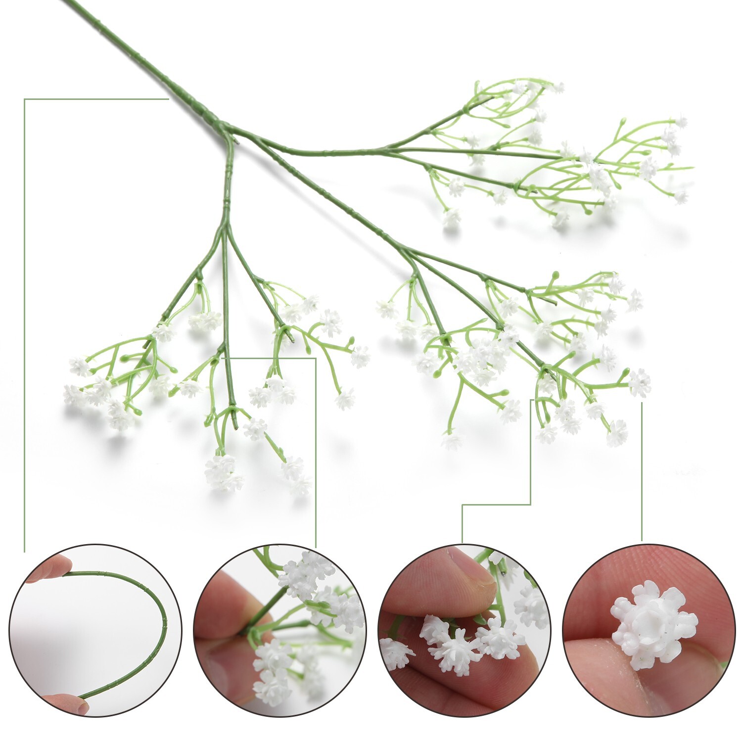 EZFLOWERY 12 Pcs Artificial Baby Breath Flowers, Gypsophila Real Touch, White