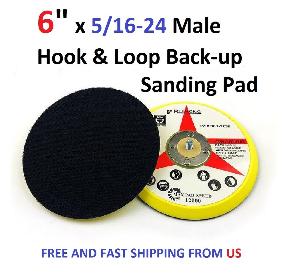 6" x 5/16-24 Male Hook & Loop Back-up Sanding Pads