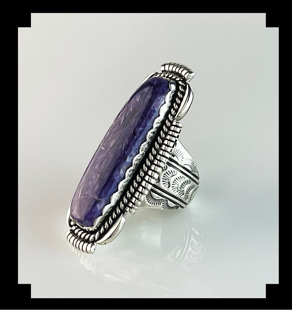 Extra Long Elaborate Charoite Ring Size 12