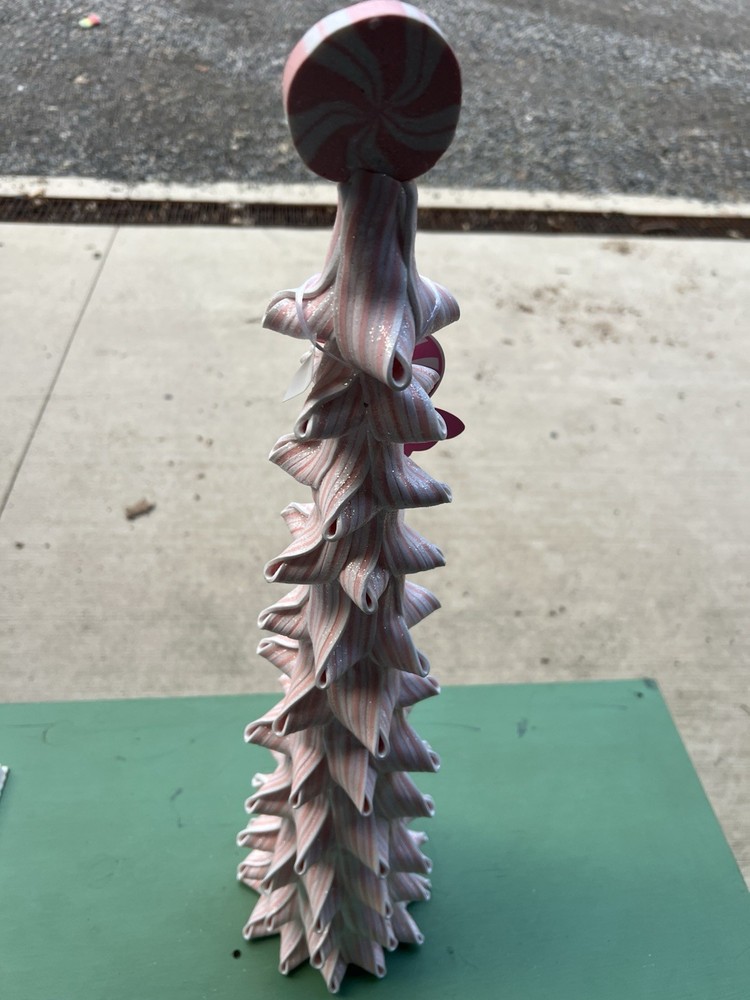 Ribbon Peppermint Candy Tree Pink and White Tabletop Christmas Tree