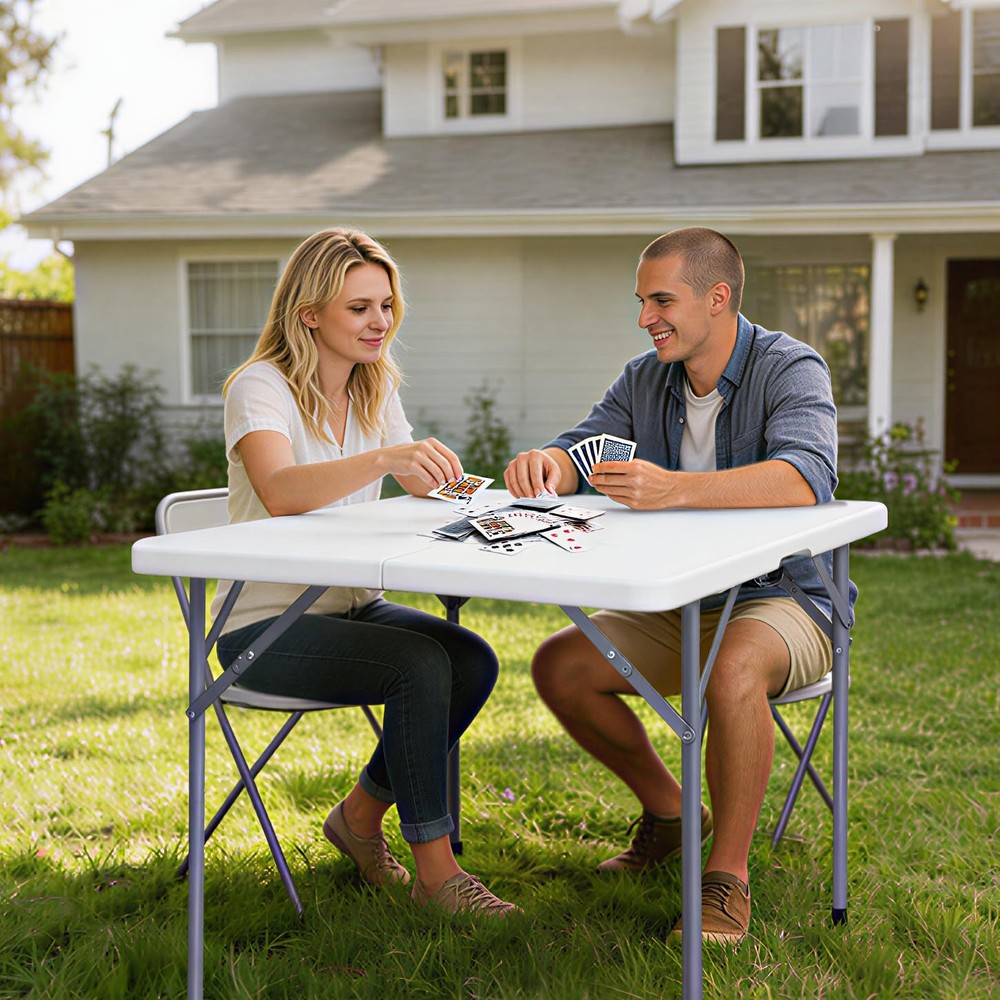 34" Square Folding Table, Plastic Commercial Folding Card Table with Collapsi...