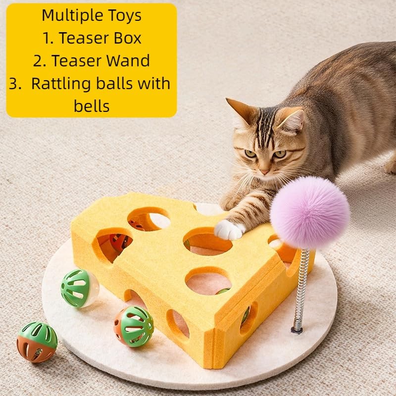 JoyFurEver Cat Ball Toy, Interactive Cheese Design, Yellow
