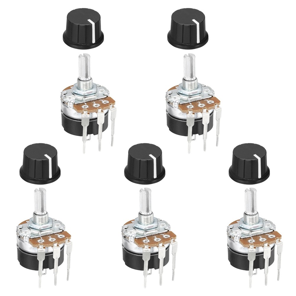 5Set 500K Ohm Rotary Potentiometer WH138 3 Pin Variable Resistor with 24mm Knobs