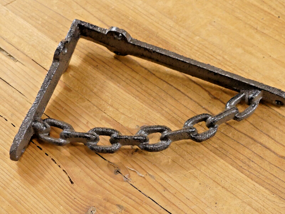 4 CAST IRON BRACKETS CHAIN MAN CAVE BRACES SHELF CORBELS NAUTICAL DECOR RUSTIC