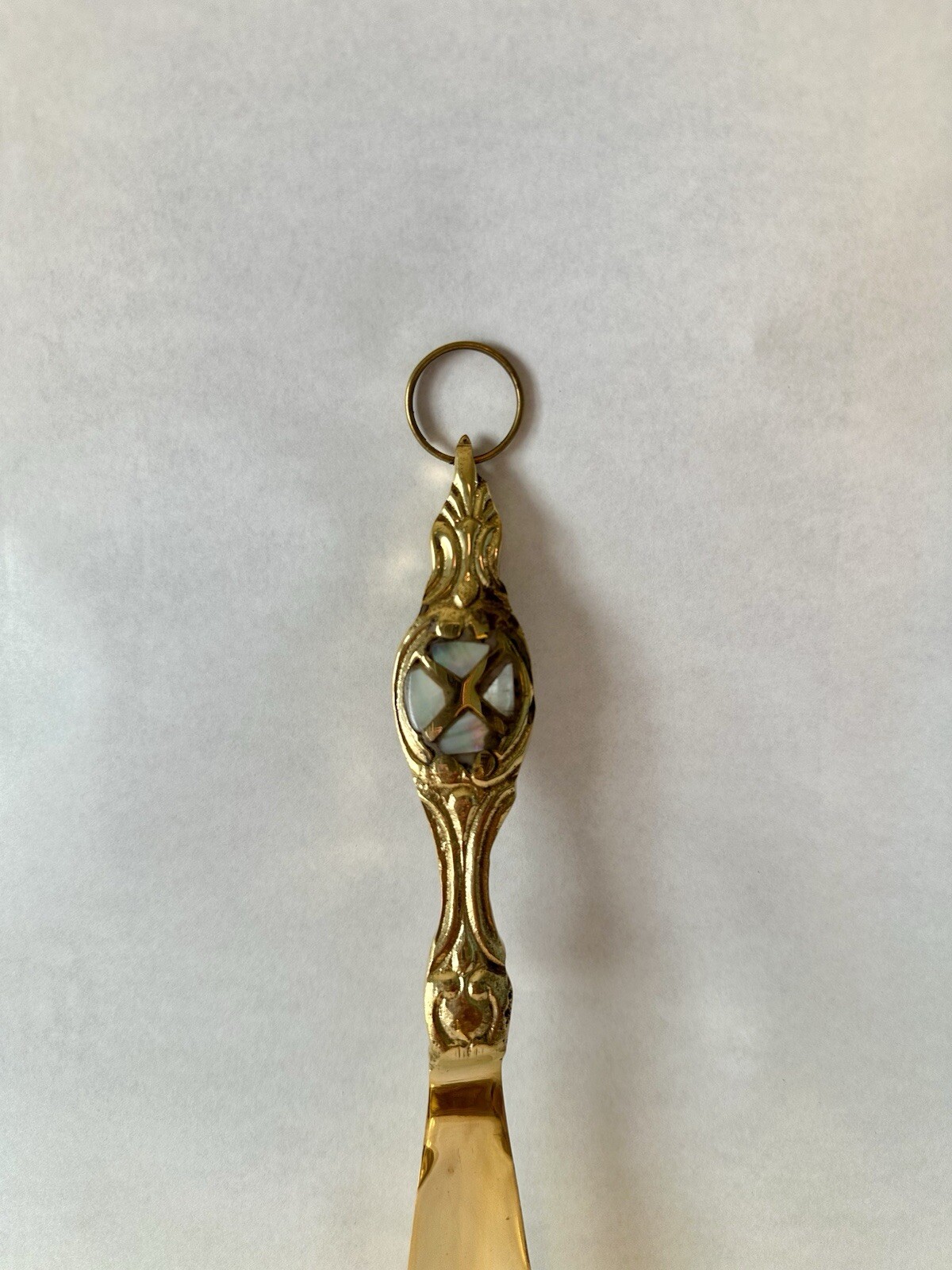 Gold Brass Shoehorn with Mother of Pearl Engraving 9.5"